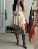 Sexy White V-neck Vest Mini Dress