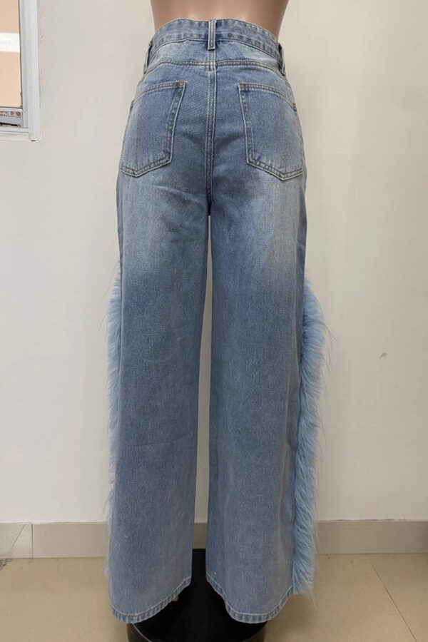 Daily Patchwork Fluffy Mid Waist Loose Denim Jeans - Image 5