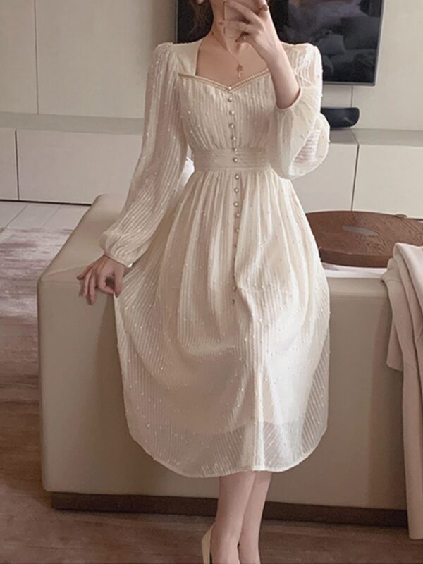 2024 Summer New Women Fashion Elegant White Midi Dresses Vintage Princess Female Party A Line Clothes Prom Robe Vestdios - Image 2
