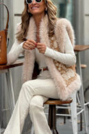 Plush embroidered cardigan vest