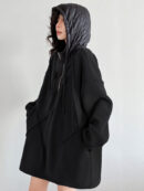 Hooded Long Sleeves Buttoned Drawstring Split-Joint Velvet Hoodies Tops