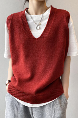 Simple 9 Colors V-Neck Loose Sleeveless Vest
