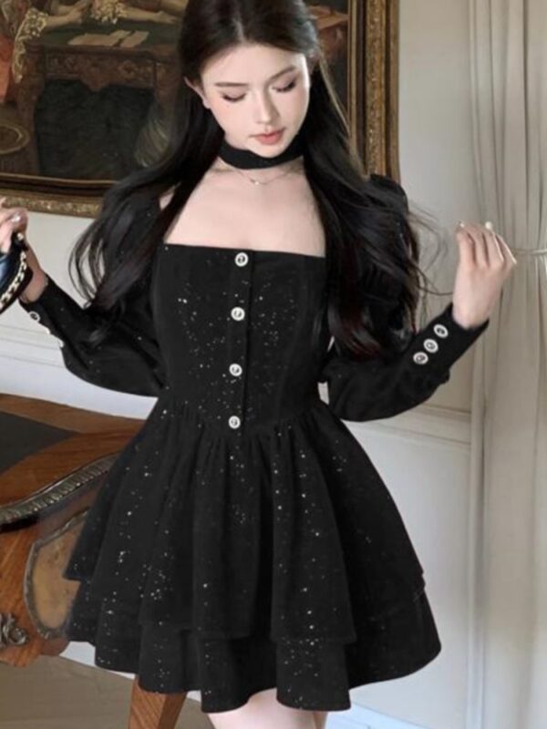 Christmas Party Velvet Mini Dress Women Long Sleeve Square Collar Autumn Birthday Party Princess Dresses Vintage A-line Vestidos - Image 3