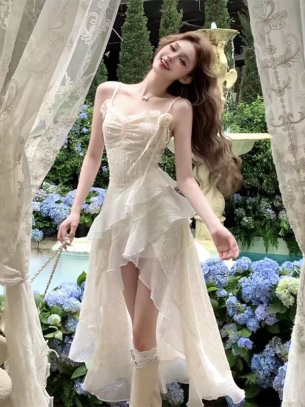 Y2K Ruffles Spaghetti Strap Irregular Midi Dress Women Summer New Slim Fairycore Birthday Party Dress Prom Robe Vestidos Mujer - Image 5