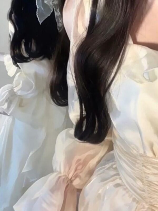 Elegant Solid Ruffles Fairy Dresses Korean Fashion Slim Wasit A Line Midi Dress Spring Summer Women Princess Party Vestidos - Image 5