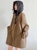 Hooded Long Sleeves Buttoned Drawstring Split-Joint Velvet Hoodies Tops