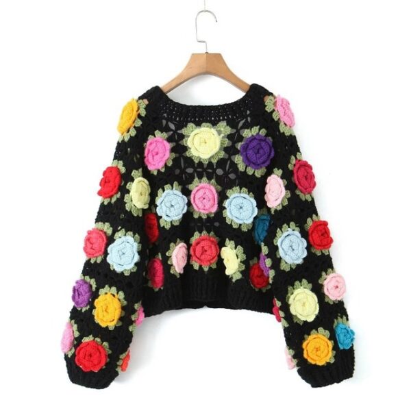 TARUXY Knitted Cardigan Women Autumn Hollow Out Splice Flower Short Sweater Vest Women’s Street Fashion Vitage Sweater Woman New - Image 5