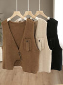 Artistic Retro Sleeveless Irregularity Buttoned V-Neck Vest Top