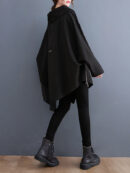 Long Sleeves Loose Asymmetric Split-Joint Zipper Heaps Collar Sweatshirt Tops