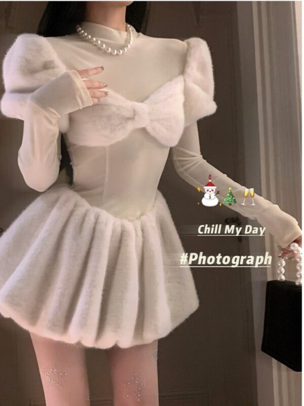 Sweet Y2K Solid Knitted Dress Women Long Sleeve Bow O-neck Autumn Winter Mini Dresses Birthday Party Kawaii A-line Vestidos New - Image 6