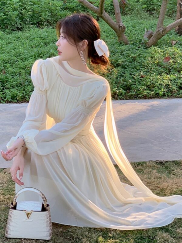 Summer New Elegant Chiffon Dress Women Slim Ruffles Long Sleeve A-line Evening Party Dresses Prom Robe Korean Fashion Vestido - Image 4