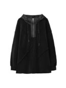Hooded Long Sleeves Buttoned Drawstring Split-Joint Velvet Hoodies Tops