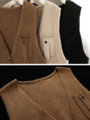 Artistic Retro Sleeveless Irregularity Buttoned V-Neck Vest Top