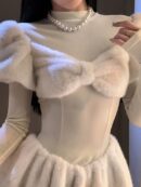 Sweet Y2K Solid Knitted Dress Women Long Sleeve Bow O-neck Autumn Winter Mini Dresses Birthday Party Kawaii A-line Vestidos New