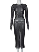 Sexy Backless Strappy Dress Summer Elegant Outfits for Women Long Sleeve Tulle Maxi Dresses Vestido