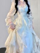 Elegant Solid Ruffles Fairy Dresses Korean Fashion Slim Wasit A Line Midi Dress Spring Summer Women Princess Party Vestidos