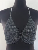Taruxy Rhinestones Wrap Chest Vest Tops Women Summer V-Neck Backless Sexy Tank Tops Hot Girls Sparkly Streetwear Y2K Tops Tee