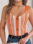 Loose Sleeveless Buttoned Contrast Color Hollow Spaghetti-Neck Vest Top