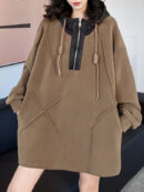 Hooded Long Sleeves Buttoned Drawstring Split-Joint Velvet Hoodies Tops