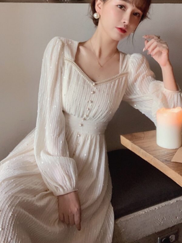 2024 Summer New Women Fashion Elegant White Midi Dresses Vintage Princess Female Party A Line Clothes Prom Robe Vestdios - Image 4