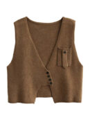 Artistic Retro Sleeveless Irregularity Buttoned V-Neck Vest Top