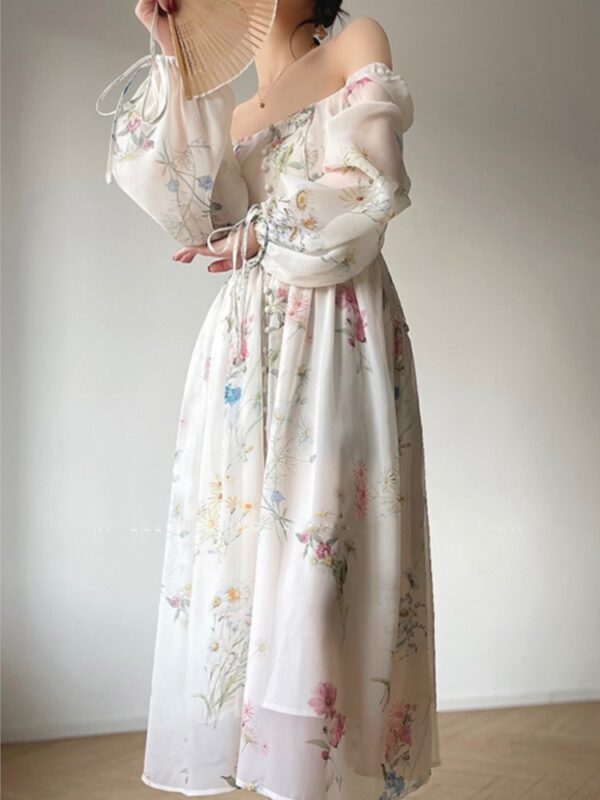 French Vinatge Evening Party Long Dresses for Women Floral A-line Princess Dress Lantern Sleeve Spring Summer Prom Robe Vestidos - Image 6