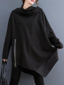 Long Sleeves Loose Asymmetric Split-Joint Zipper Heaps Collar Sweatshirt Tops
