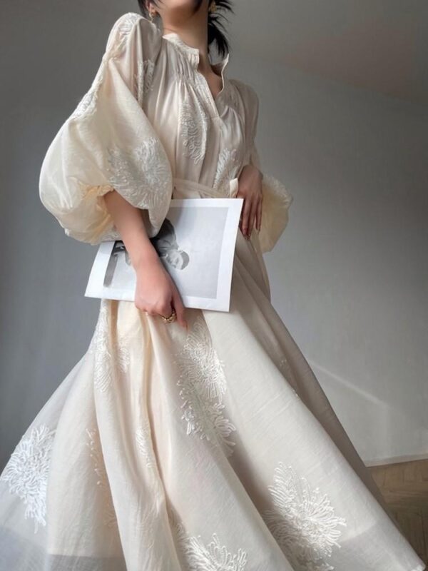 Spring Women Embroidery Evening Party Dresses Elegant Lantern Sleeve Vintage Casual A-Line Dress Female Fashion Vestidos Robe - Image 5