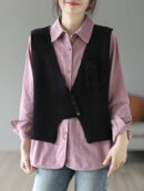 Artistic Retro Sleeveless Irregularity Buttoned V-Neck Vest Top