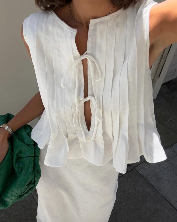 Cotton Linen Sleeveless Lace-up Cardigan Vest - Image 4