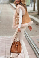 Plush embroidered cardigan vest