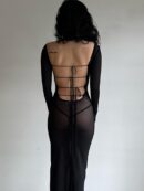 Sexy Backless Strappy Dress Summer Elegant Outfits for Women Long Sleeve Tulle Maxi Dresses Vestido