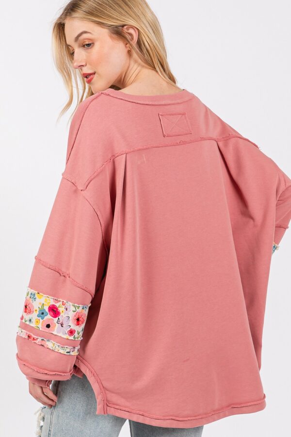 Floral Print Patch Patchwork Long-Sleeved Sweatshirt - Image 4