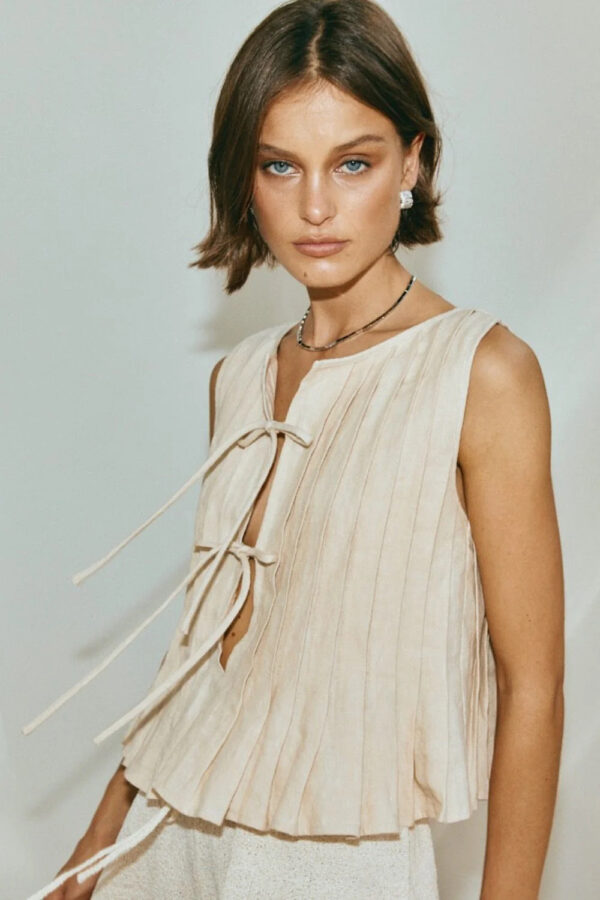 Cotton Linen Sleeveless Lace-up Cardigan Vest - Image 7