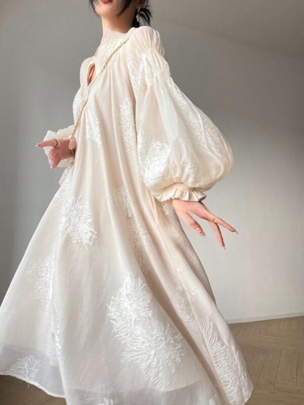 Spring Women Embroidery Evening Party Dresses Elegant Lantern Sleeve Vintage Casual A-Line Dress Female Fashion Vestidos Robe - Image 6