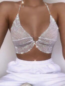 Taruxy Rhinestones Wrap Chest Vest Tops Women Summer V-Neck Backless Sexy Tank Tops Hot Girls Sparkly Streetwear Y2K Tops Tee