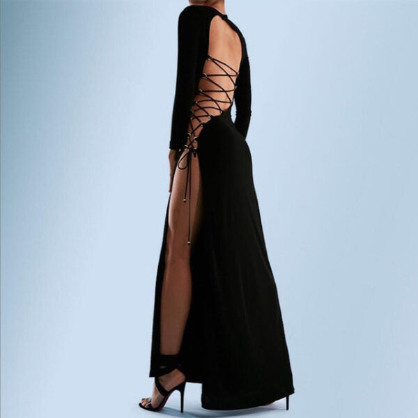 Tossy Black Backless Maxi Party Night Dress Evening Clubwear Sexy Women Elegant High Split Out Dresses Hollow Out Vestidos 2021 - Image 2