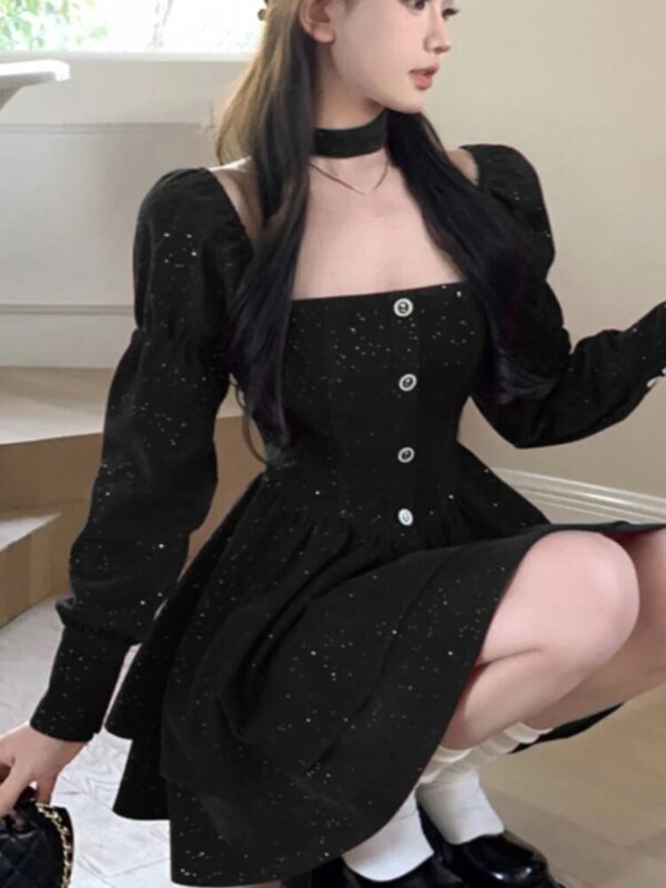 Christmas Party Velvet Mini Dress Women Long Sleeve Square Collar Autumn Birthday Party Princess Dresses Vintage A-line Vestidos - Image 5