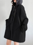 Hooded Long Sleeves Buttoned Drawstring Split-Joint Velvet Hoodies Tops