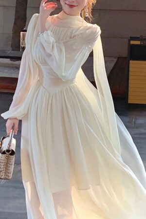 Summer New Elegant Chiffon Dress Women Slim Ruffles Long Sleeve A-line Evening Party Dresses Prom Robe Korean Fashion Vestido