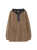 Hooded Long Sleeves Buttoned Drawstring Split-Joint Velvet Hoodies Tops