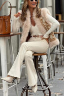 Plush embroidered cardigan vest