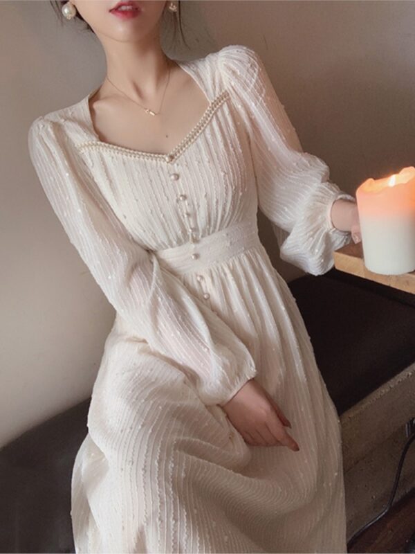 2024 Summer New Women Fashion Elegant White Midi Dresses Vintage Princess Female Party A Line Clothes Prom Robe Vestdios - Image 5