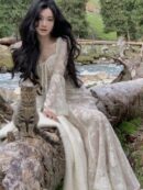 Elegant Flare Sleeve Mermaid Long Dresses for Women New Spring Summer Slim Wedding Runway Party Lace Vestidos Vintage Clothing