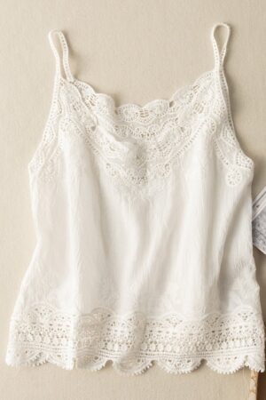 White Loose Casual Vintage Lace Sleeveless Vest