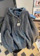 Cozy Coffee Hooded Drawstring Knit Sweatshirts Tops Winter