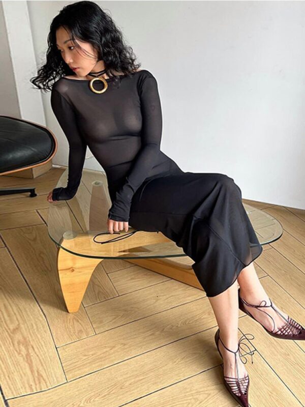 Sexy Backless Strappy Dress Summer Elegant Outfits for Women Long Sleeve Tulle Maxi Dresses Vestido - Image 3