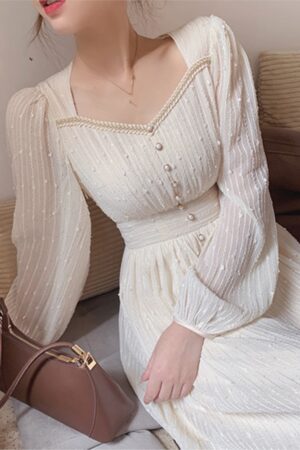 2024 Summer New Women Fashion Elegant White Midi Dresses Vintage Princess Female Party A Line Clothes Prom Robe Vestdios