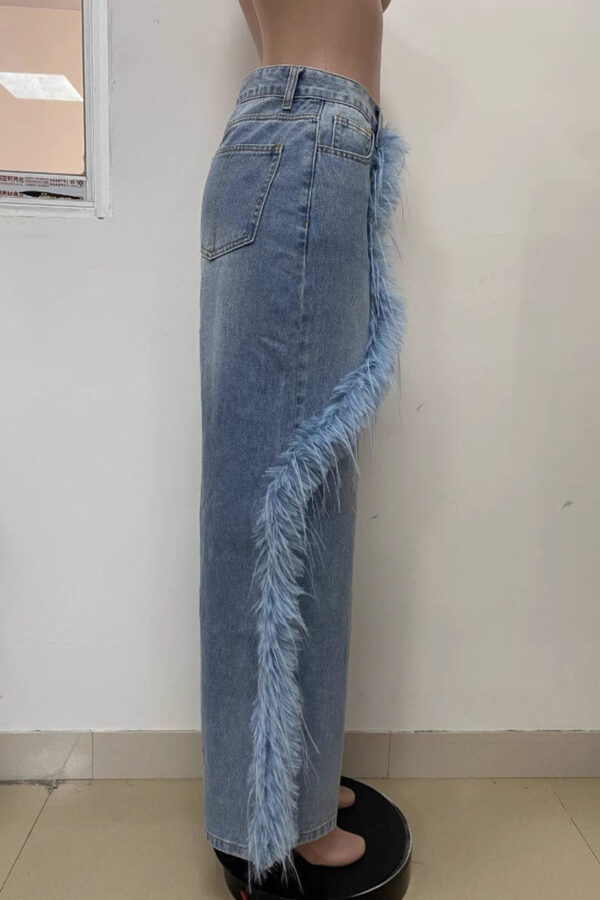 Daily Patchwork Fluffy Mid Waist Loose Denim Jeans - Image 4