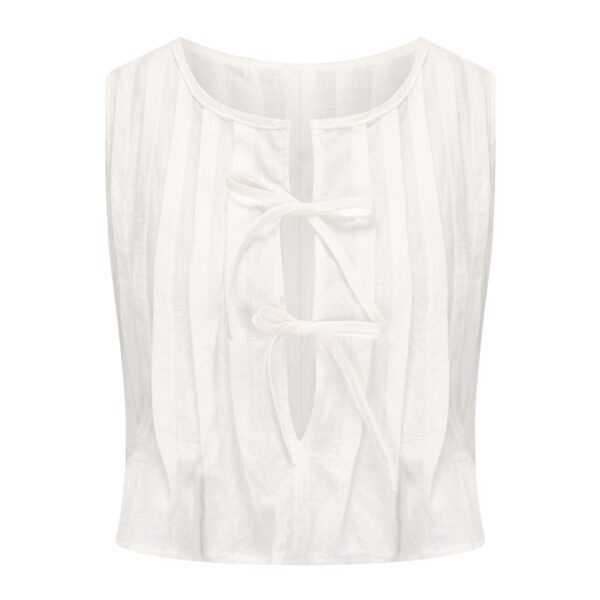 Cotton Linen Sleeveless Lace-up Cardigan Vest - Image 11